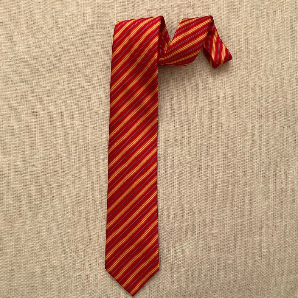 Brioni Silk Tie Striped Red/Yellow/Blue Handmade in Italy NWOT